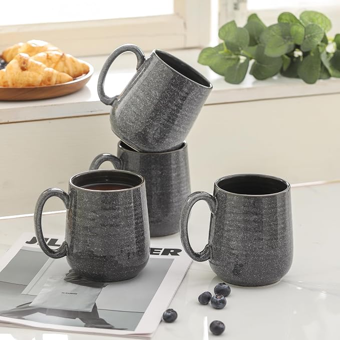 Hasense Dark Grey Coffee Mugs Set of 4, 12oz Ceramic Coffee Cups, Latte Mug