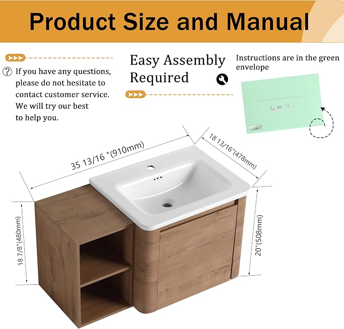 36 Inch Wall-Mounted Vanity