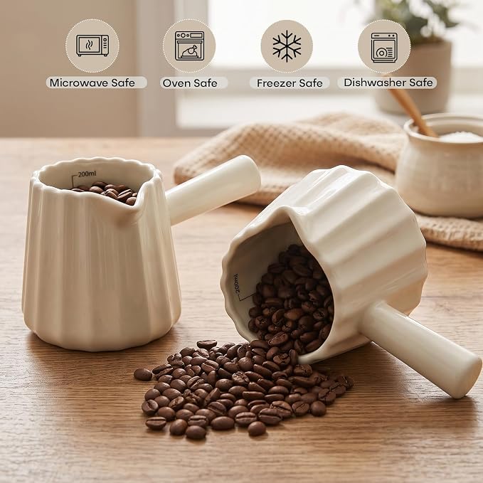 Espresso Measuring Cup Set of 2, Ceramic Espresso Cups 6 OZ | Milk Frothing Cup