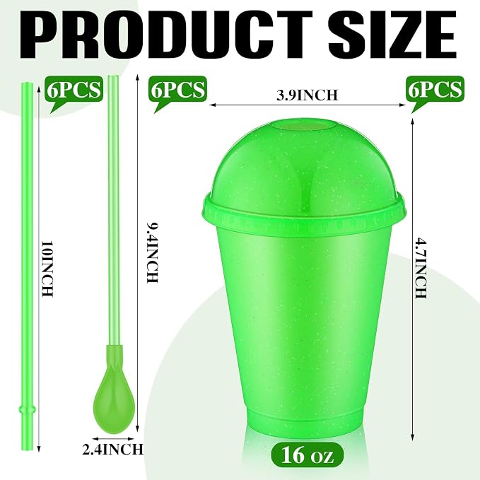6 Set Slushie Cups with Dome Lids and Straws Detachable Spoon Straws Reusable