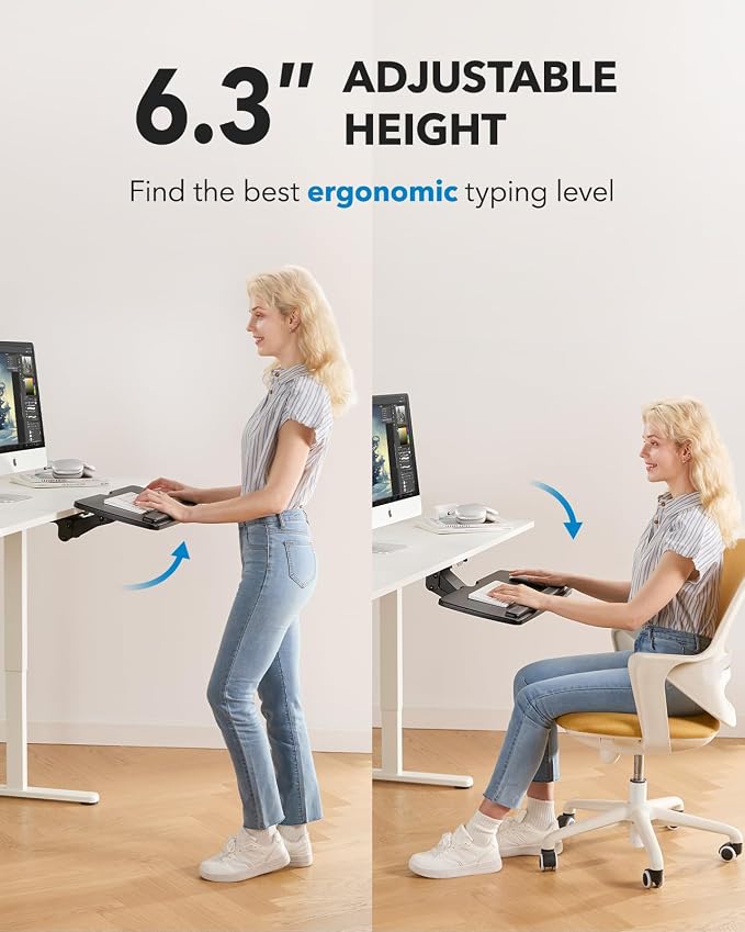HUANUO Keyboard Tray Under Desk, 360 Adjustable Ergonomic Sliding Keyboard &