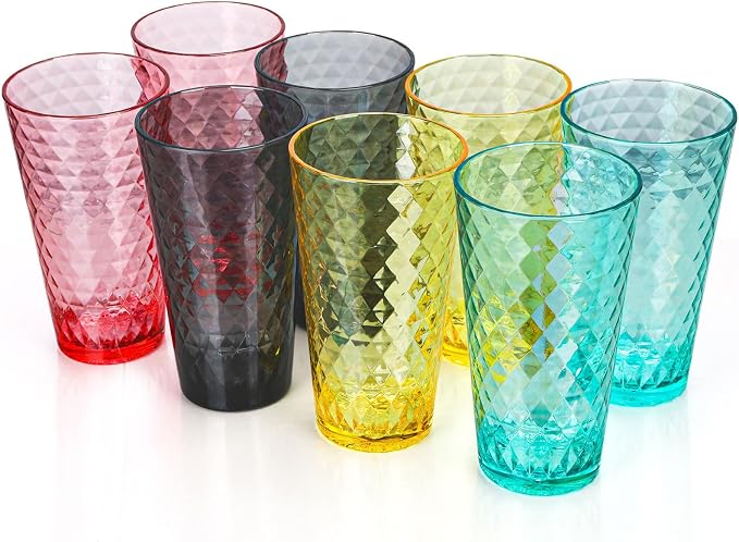 BPA-Free Plastic Tumblers 8 Pack | Reusable Dishwasher Safe | Stackable