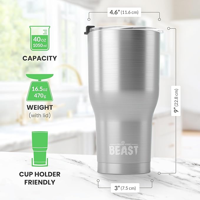 Beast 40 oz Tumbler Stainless Steel Vacuum Insulated Coffee Ice Cup Double Wall