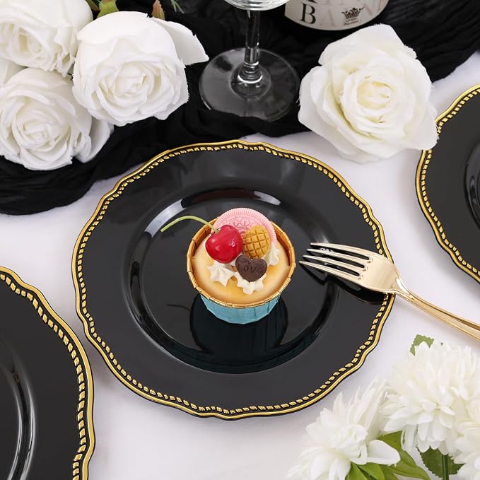 60pcs Black Plastic Plates