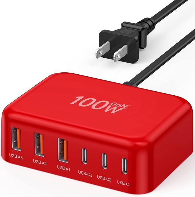 USB C Fast Charger 100W GaN 6 Port Type USB C Charging Station Hub Block Wall