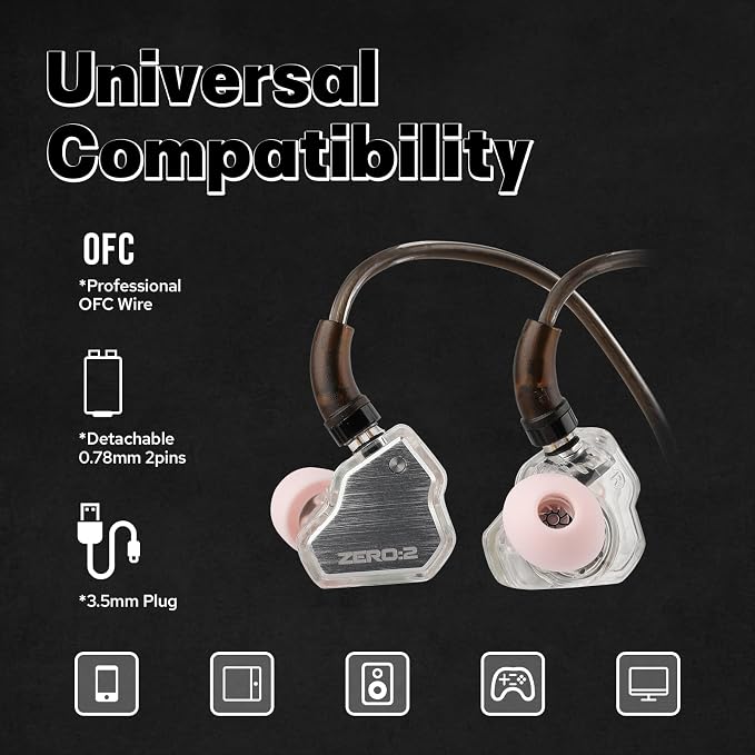 Linsoul 7Hz x Crinacle Zero:2 in Ear Monitor, Updated 10mm Dynamic Driver IEM