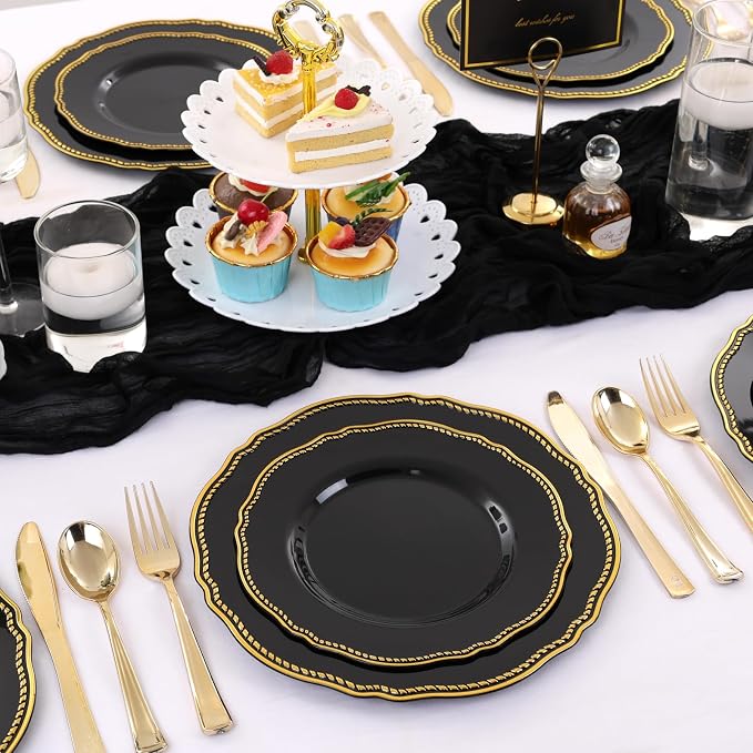 60pcs Black Plastic Plates