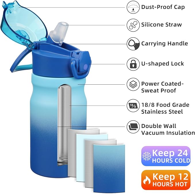BJPKPK 14 oz Insulated Water Bottle, Stainless Steel Flask | Leak Proof Locking
