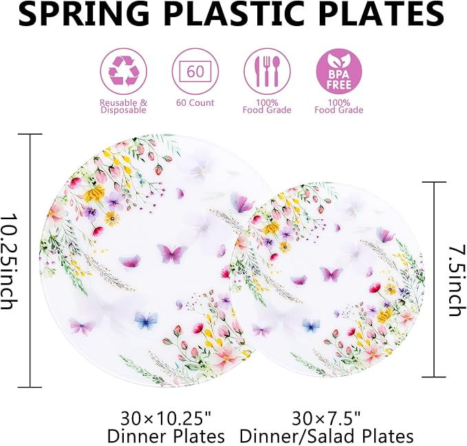 60PCS Wildflower Plates Disposable