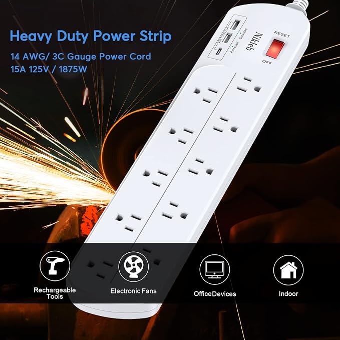 Long Power Strip, Heavy Duty Extension Cord