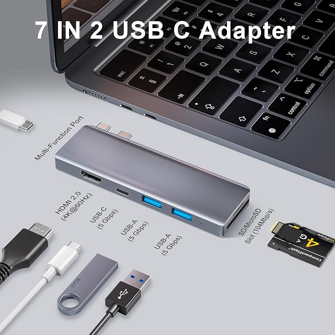 USB C Hub, USB C Adapter, 7 in 2 USB-C Hub