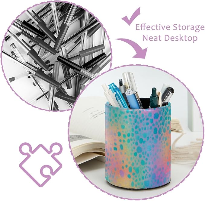 Leather Pen Holder for Desk, Leopard Print Pencil Cup Pen Organizer Makeup