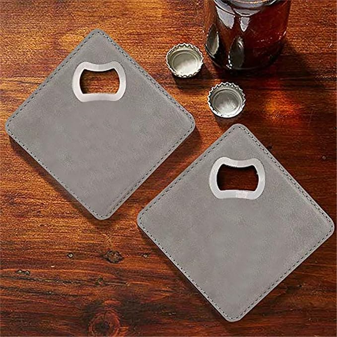PU Leather Drink Coaster with Bottle Opener Stainless Steel Bartender Beer