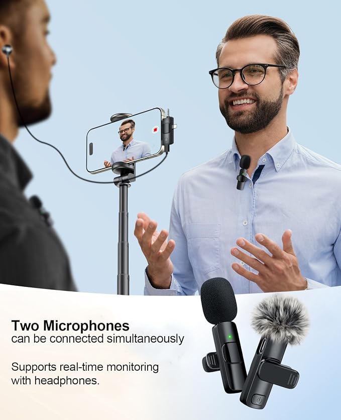 3-in-1 Mini Microphone for iPhone: Wireless Lavalier Microphones for