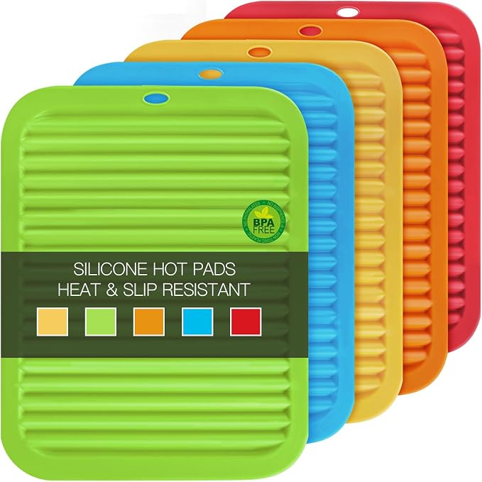 5 Pack Silicone Trivets for Hot Pots and Pans, 9 * 12Inch SiliconeTrivet for