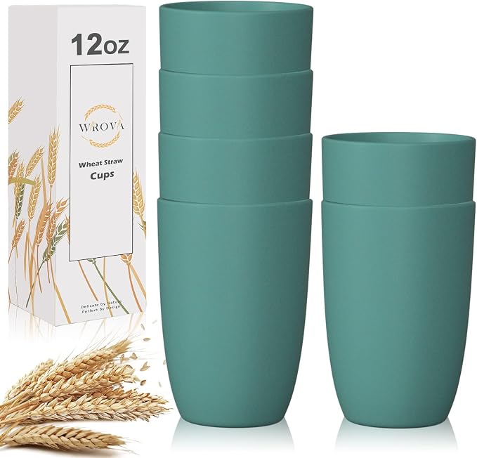 Wrova Wheat Straw Cups 6 PCS Good Alternative to Plastic Reusable Cups 12 oz