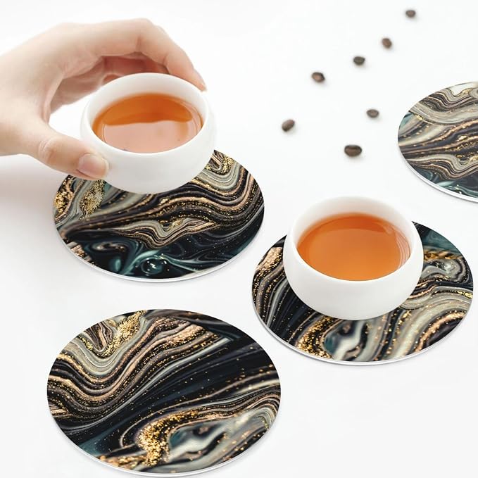 Black Gold Marble Style Coasters Set of 6 Coasters