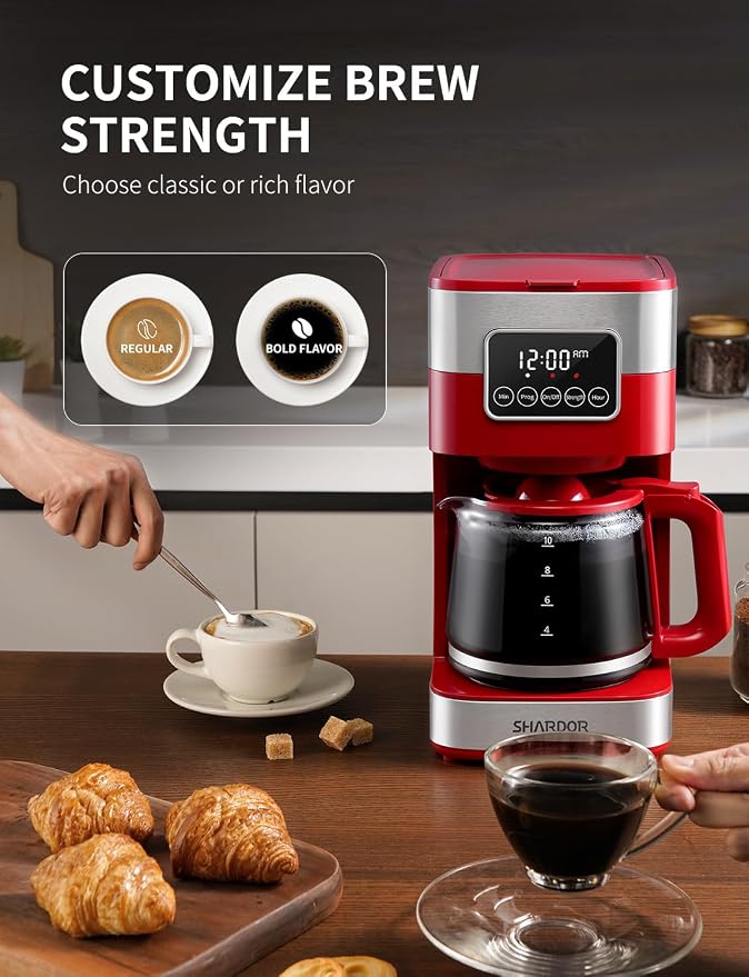 SHARDOR 10-Cup Programmable Coffee Maker, Regular & Strong Brew Drip Coffee