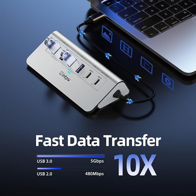 USB C Hub, 10-in-1 USB Docking Station, Aluminum USB to Ethernet Adapter