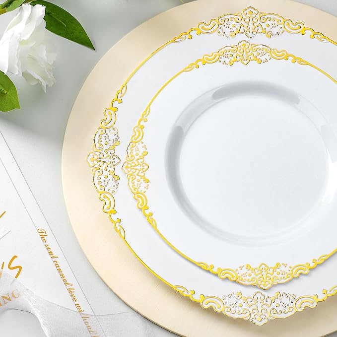 Bestluck 175PCS Gold Disposable Dinnerware