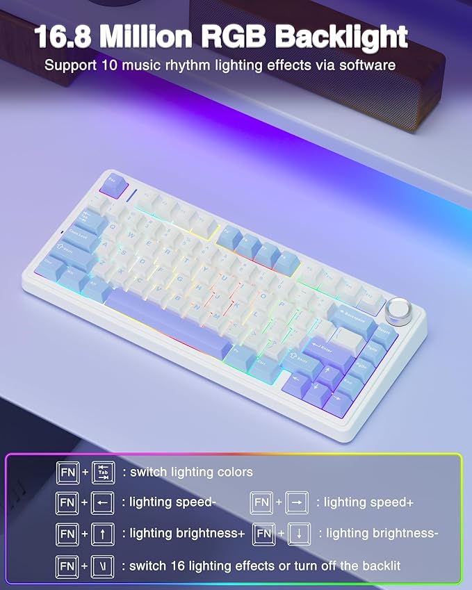 AULA F75 75% Wireless Mechanical Keyboard, Hot Swappable Creamy Keyboard