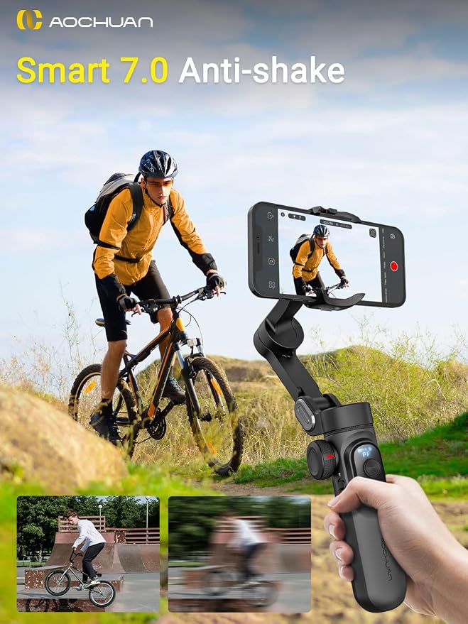 Gimbal Stabilizer for Smartphone, LED Light OLED Screen 3-Axis Gimbal, Gesture