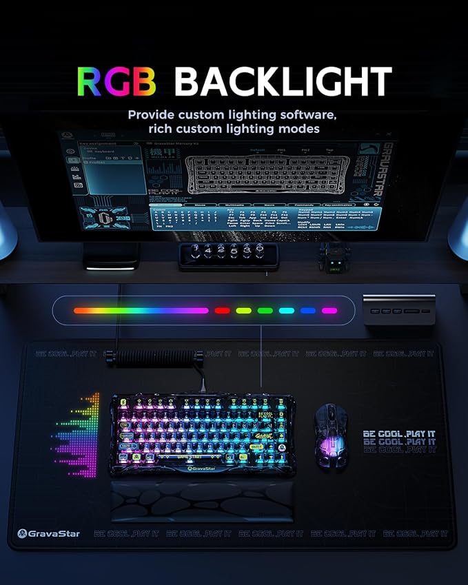 GravaStar Mercury K1 Lite 75% Gaming Keyboard, 2.4GHz/BT/Wired Tri-Mode