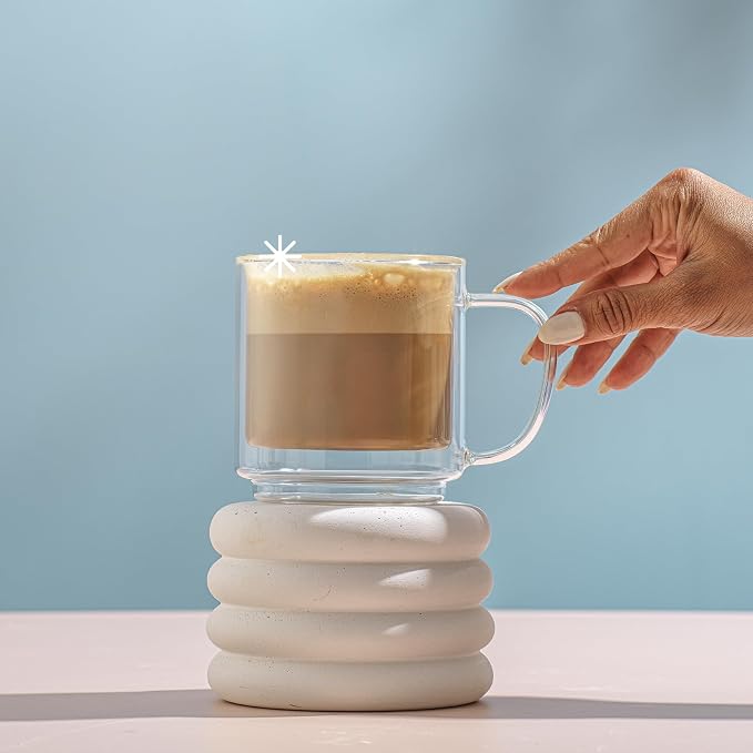 JoyJolt Haven Stackable Double Wall Glass Mugs, Double Wall Glass Coffee Cups