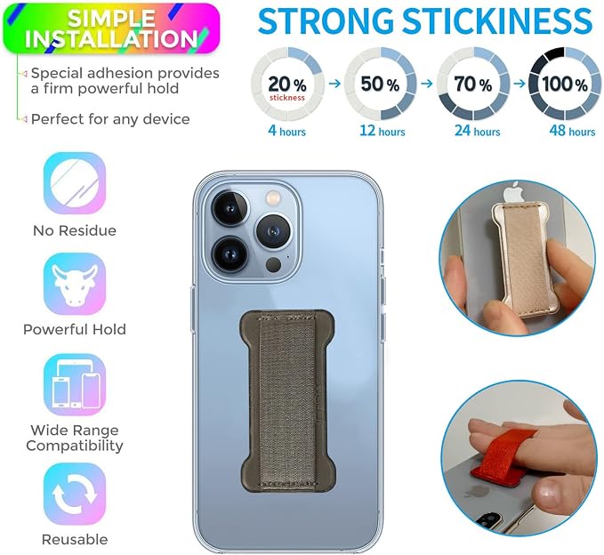 Phone Grip Holder for Hand, Universal Finger Strap Phone Holder, Finger Selfie