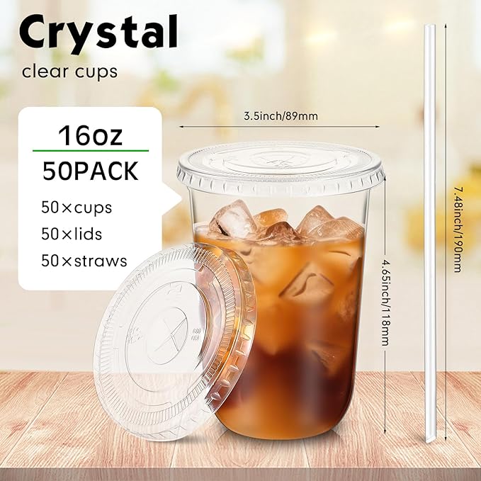 Ziliny 50 Sets 16 oz Clear Plastic Cups