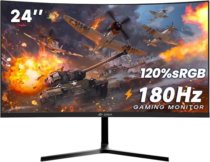 CRUA 24” Curved Gaming Monitor, 180Hz/144Hz FHD 1080P, Support 120% sRGB