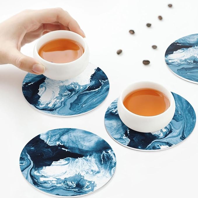Blue Ocean Marble Coasters Set of 6 Coasters