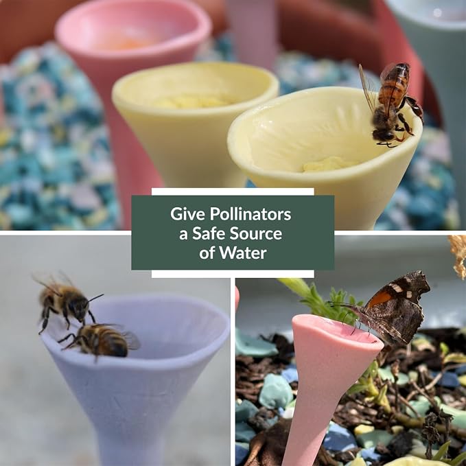 5 Pack, Bee Watering Station, Handmade Porcelain, Bee and Butterfly Feeder