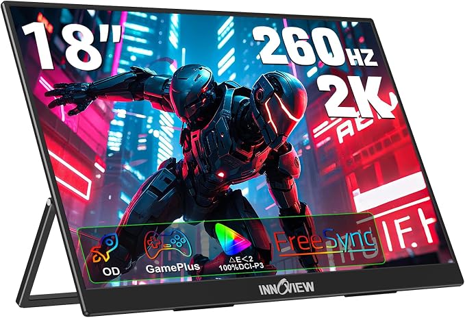 InnoView 18 Inch 260Hz Portable Gaming Monitor, 2K QHD 100% DCI-P3 Portable