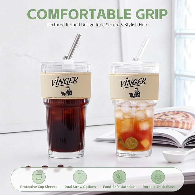 VINGER 20 oz Ribbed Glass Tumblers