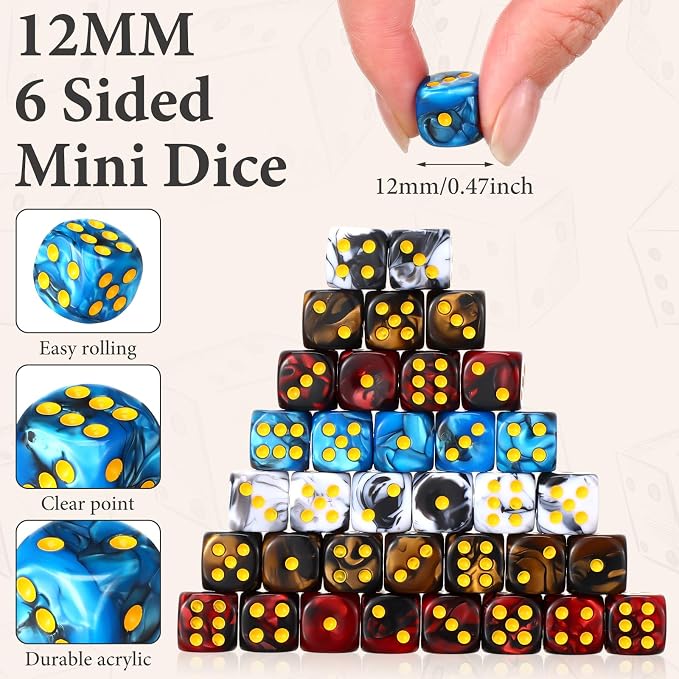 144 Pieces 12mm 6 Sided Mini Dice Set