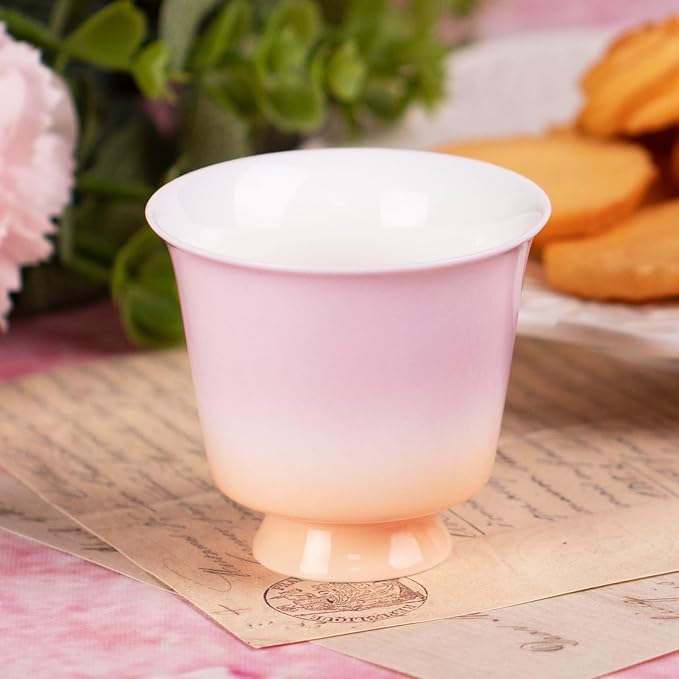 KAMMAK Ceramic Tea Cups Set of 2, 2.3 oz, Vintage Small Teacups, 707N | Hand