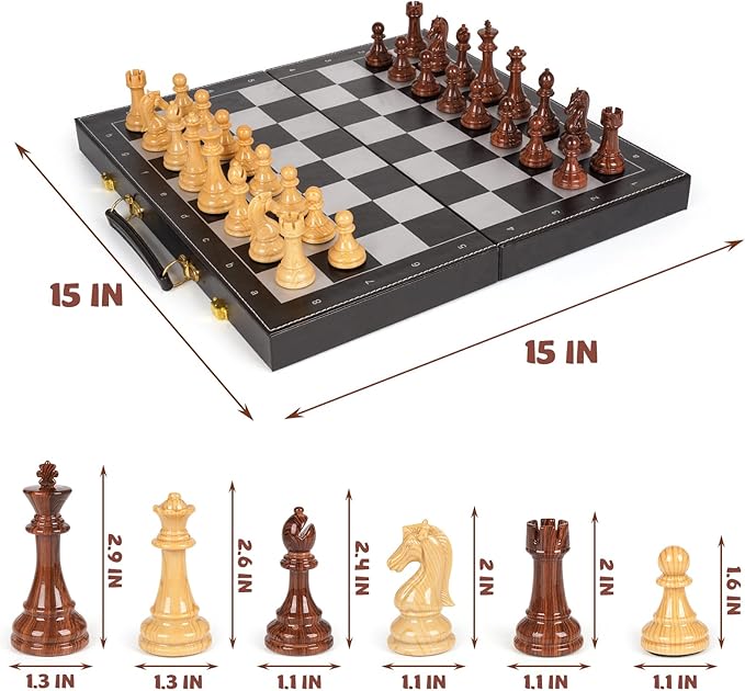 Chess Checkers Backgammon Set 3-in-1 Board Games Sets