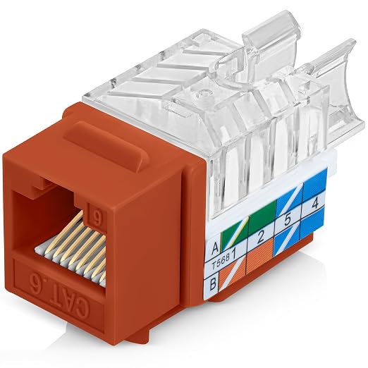 Everest 45° Angled RJ45 Cat6 Keystone Jacks 10-Pack in Orange