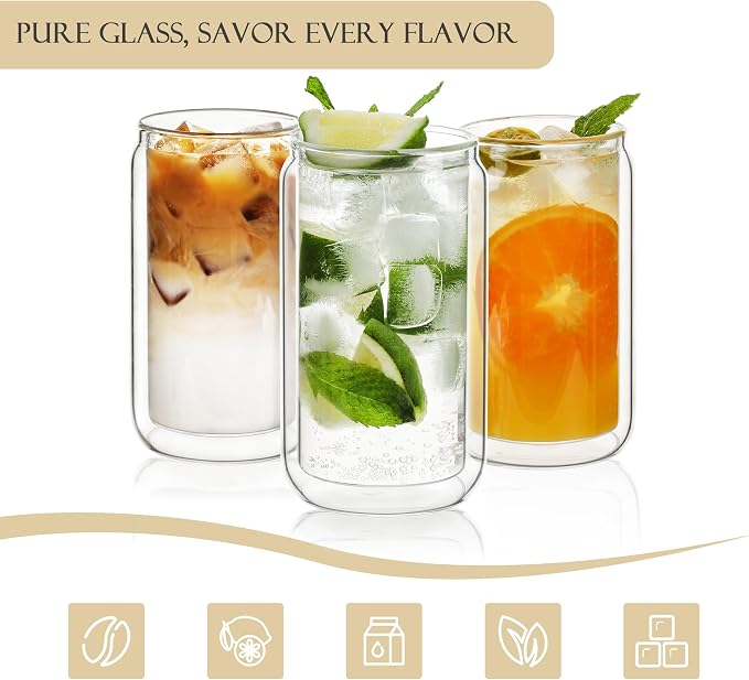 LIBWYS Double Wall Drinking Glass Cups