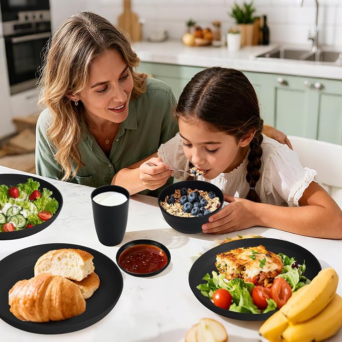 Wheat Straw Dinnerware Sets 16 PCS, Unbreakable Kids Plates and Bowls