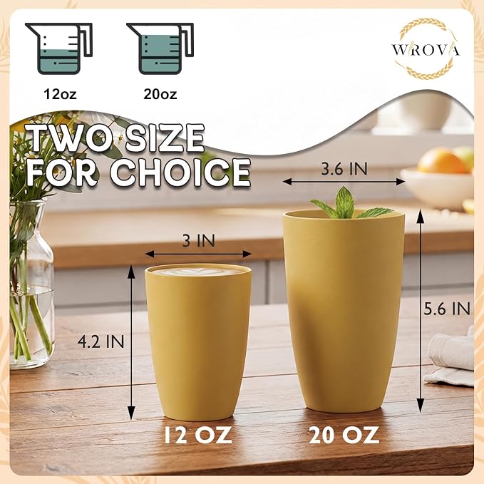 Wrova Wheat Straw Cups 6 PCS Good Alternative to Plastic Reusable Cups 12 oz