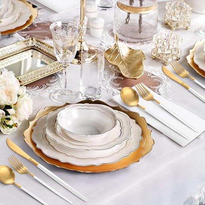 VANVRO Matte White Gold Silverware Set, 20-Piece Stainless Steel Flatware Set
