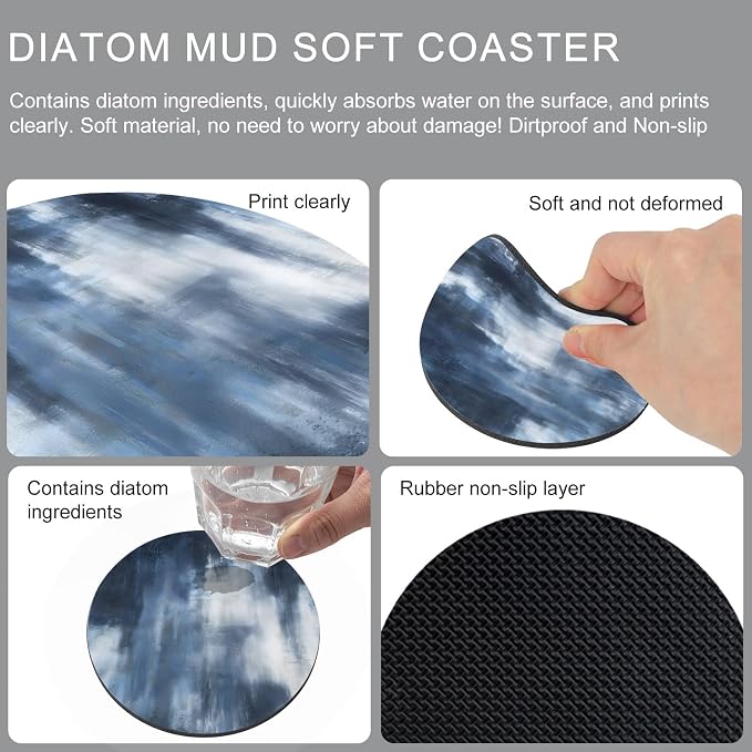 Ombre Dark Blue Coasters Set of 4, Absorbent Coasters