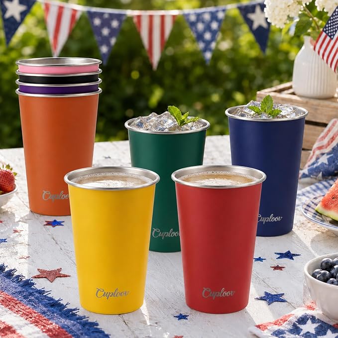 16 oz Stainless Steel Cups, Metal Drinking Glasses