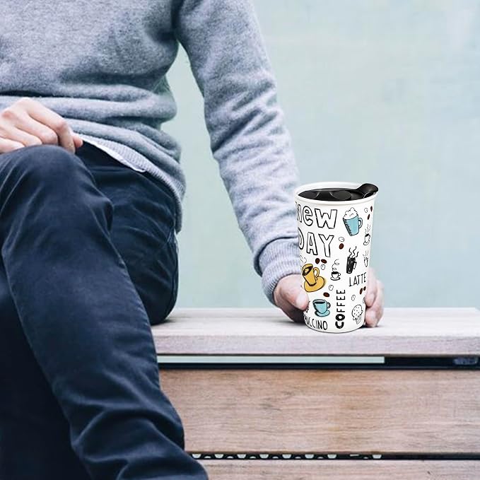 Ceramic Travel Coffee Mug, 12 oz, Travel Mug