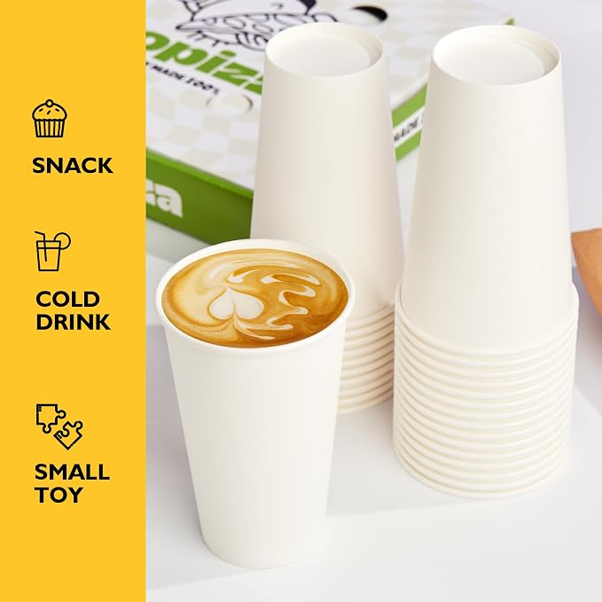 RACETOP 16 oz Coffee Cups, 200 Pack, Disposable Paper Hot Coffee Cup |