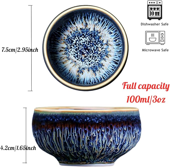 Tenmoku Ceramic Tea Cup, 3 oz Chinese Small Teacup