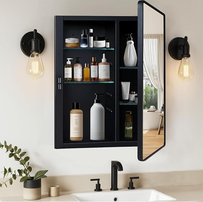 Black Medicine Cabinet 16x20 inch, Bathroom Mirror