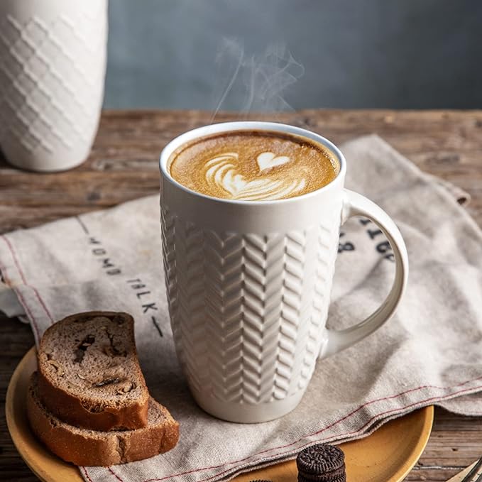 AmorArc 20 oz Large Coffee Mugs Set of 6, Tall Ceramic Coffee Cups-Beige | 3